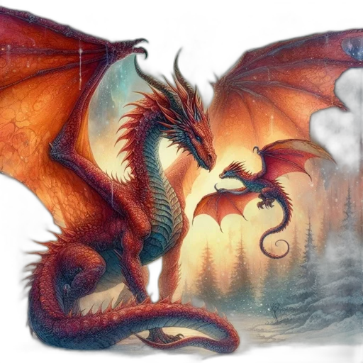 dragon, creature, fantasy art, concept art, photorealistic, watercolor, fire, red transparent PNG cut-out