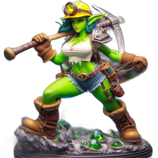 staff, weapon, fantasy art, concept art, 3d render, green-skinned, female, figurine transparent PNG cut-out