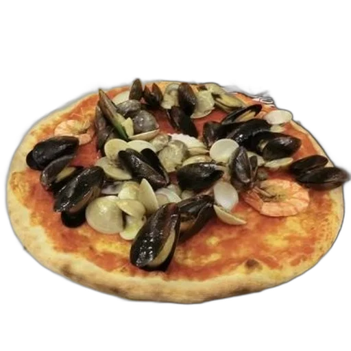food, 3d render, photorealistic, seafood, pizza, clams, mussels, shrimp transparent PNG cut-out
