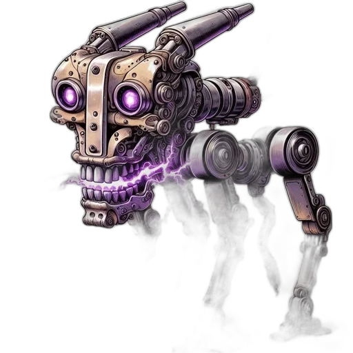 robot, weapon, staff, creature, concept art, fantasy art, cyberpunk, 3d render transparent PNG cut-out