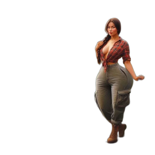 jacket, dress, weapon, concept art, 3d render, pixel art, photorealistic, earth tones transparent PNG cut-out