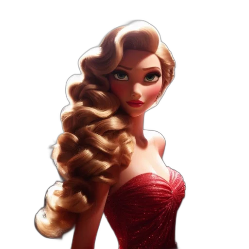 dress, hair, crown, cartoon, concept art, fantasy art, 3d render, red transparent PNG cut-out