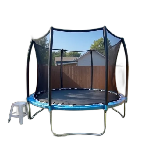 furniture, umbrella, 3d render, trampoline, set, backyard, wooden, fence transparent PNG cut-out