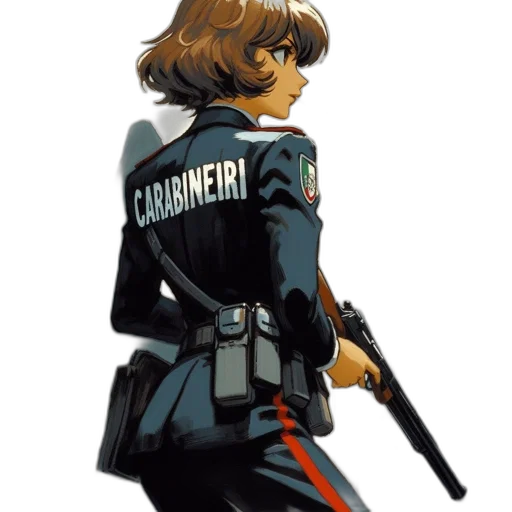 jacket, weapon, concept art, comic book art, cyberpunk, pixel art, blue, female transparent PNG cut-out