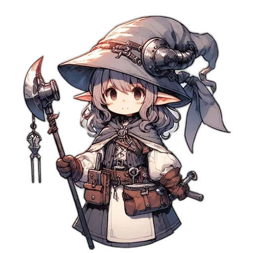 staff, weapon, hat, sword, fantasy art, concept art, pixel art, anime transparent PNG cut-out