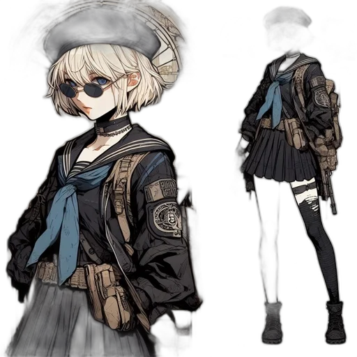 jacket, dress, staff, concept art, cyberpunk, fantasy art, anime, dark transparent PNG cut-out