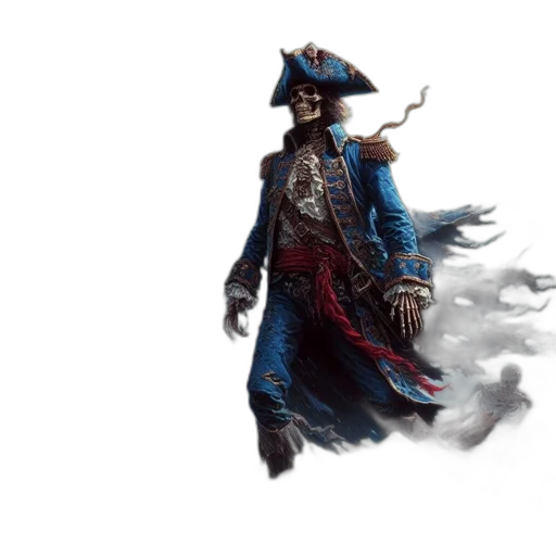 staff, concept art, fantasy art, photorealistic, blue, skeletal, pirate, stands transparent PNG cut-out