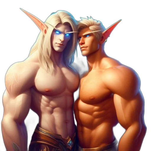 fantasy art, concept art, pixel art, photorealistic, two, elf-humanoid, males, one transparent PNG cut-out