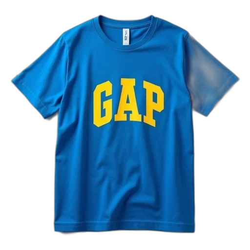 3d render, plain, blue, t-shirt, yellow, gap, logo, front transparent PNG cut-out