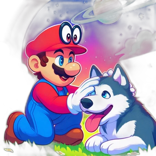 pixel art, concept art, fantasy art, watercolor, blue, red, colorful, mario transparent PNG cut-out