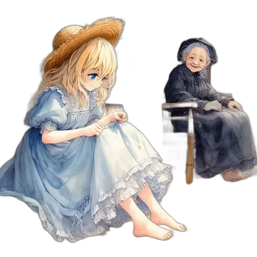 dress, hat, watercolor, concept art, oil painting, photorealistic, snow, forest transparent PNG cut-out