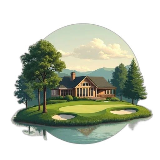 photorealistic, 3d render, concept art, pixel art, earth tones, cherry, lodge, golf transparent PNG cut-out