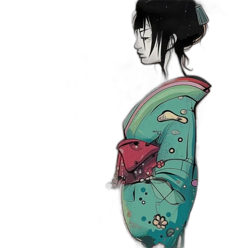 dress, jacket, umbrella, mask, concept art, watercolor, fantasy art, anime transparent PNG cut-out