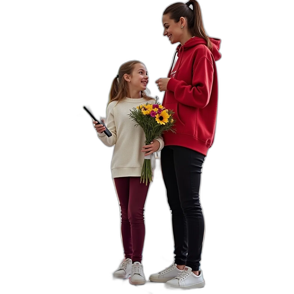 flower, 3d render, woman, young, girl, standing, large, colorful transparent PNG cut-out