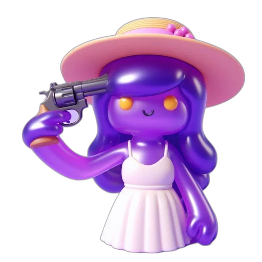 weapon, hat, staff, concept art, 3d render, vaporwave, female, character transparent PNG cut-out