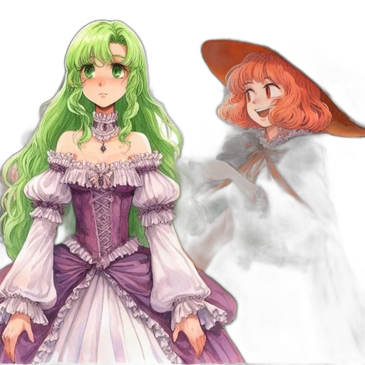 dress, crown, concept art, watercolor, fantasy art, anime, green, pastel transparent PNG cut-out