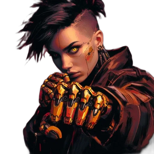 jacket, weapon, cyberpunk, comic book art, concept art, fantasy art, individual, eye-catching transparent PNG cut-out