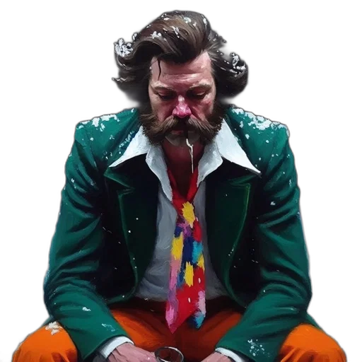 jacket, hair, face, concept art, green, bearded, man, over transparent PNG cut-out