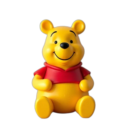 animal, 3d render, photorealistic, yellow, winnie, pooh, figurine, red transparent PNG cut-out