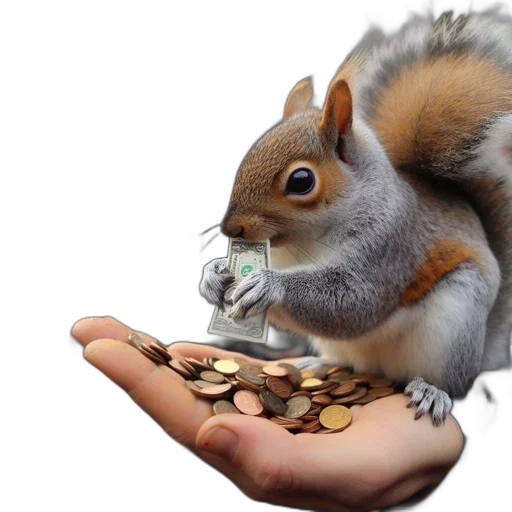 food, animal, photorealistic, 3d render, concept art, squirrel, perches, atop transparent PNG cut-out