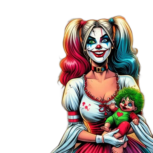 comic book art, concept art, pixel art, fantasy art, harley, quinn, appears, chaotic transparent PNG cut-out