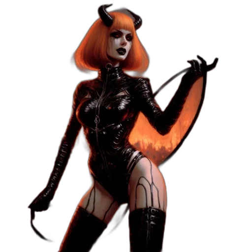 concept art, comic book art, fantasy art, 3d render, dark, woman, orange, hair transparent PNG cut-out