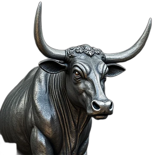 mask, animal, jewelry, photorealistic, 3d render, piles, silver, bullhead transparent PNG cut-out