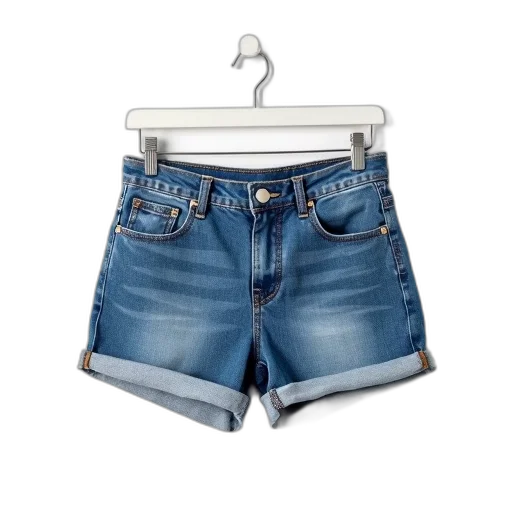 pair, blue, denim, shorts, button, fly, zipper, pocket transparent PNG cut-out
