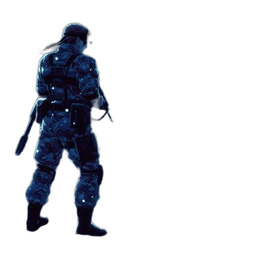 weapon, robot, jacket, staff, concept art, 3d render, pixel art, vaporwave transparent PNG cut-out