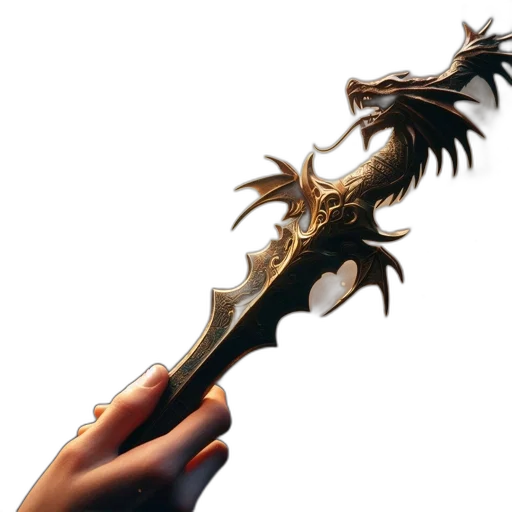 weapon, sword, staff, dragon, 3d render, concept art, fantasy art, photorealistic transparent PNG cut-out