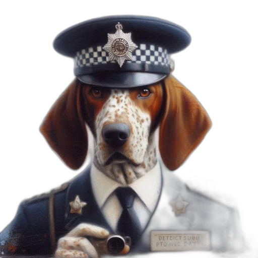 staff, animal, photorealistic, concept art, oil painting, cartoon, costumed, basset transparent PNG cut-out