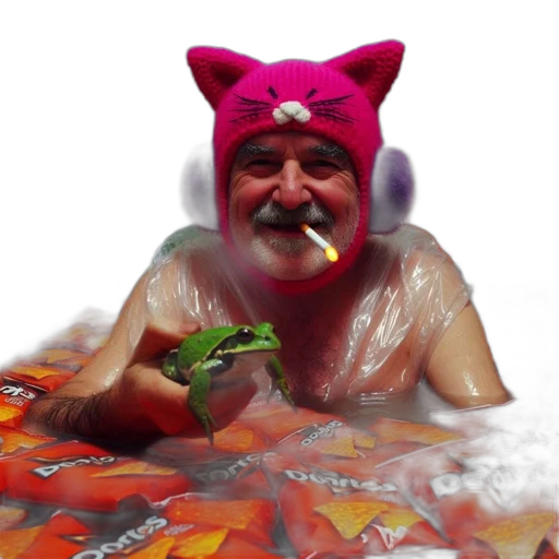 creature, animal, mask, vaporwave, concept art, older, man, bathes transparent PNG cut-out