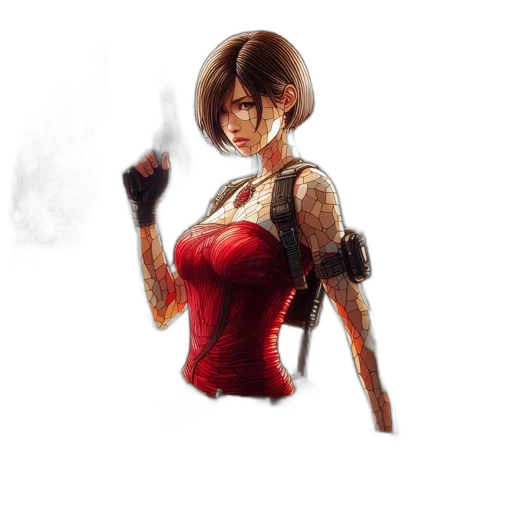 weapon, concept art, fantasy art, pixel art, photorealistic, red, stained, glass transparent PNG cut-out