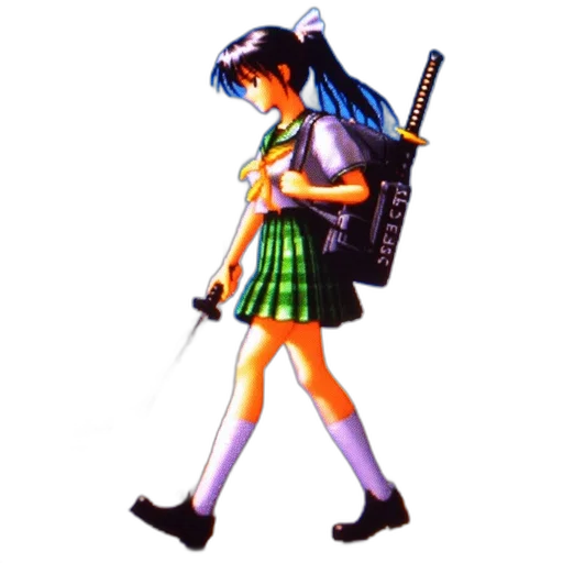 weapon, staff, robot, dress, vaporwave, pixel art, concept art, anime transparent PNG cut-out