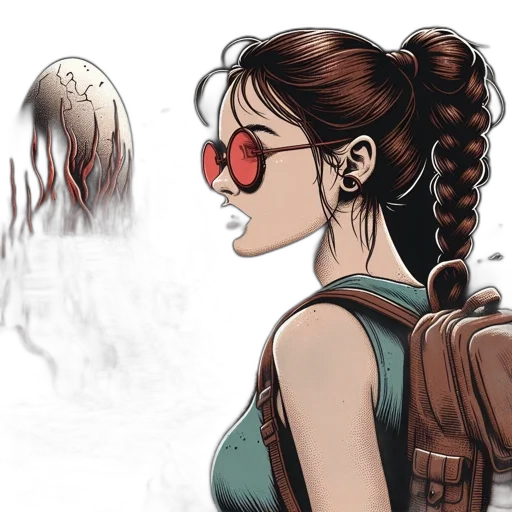 comic book art, concept art, fantasy art, cartoon, red, woman, long, dark transparent PNG cut-out