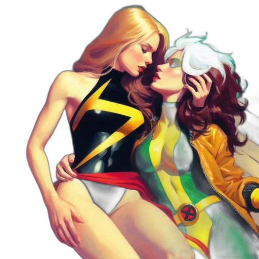 comic book art, concept art, colorful, two, female, characters, one, blonde transparent PNG cut-out