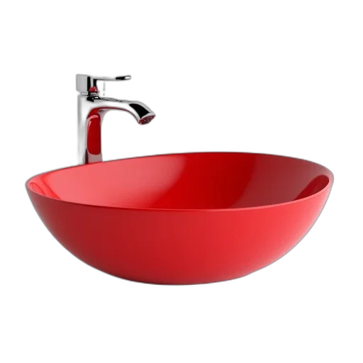 3d render, photorealistic, red, modern, sink, smooth, curved, design transparent PNG cut-out