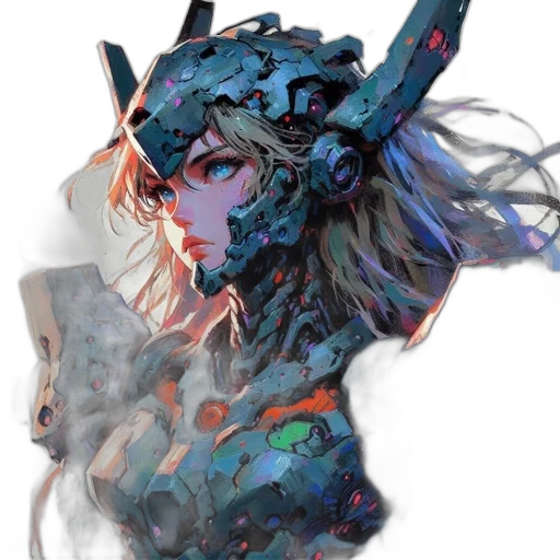 mask, face, dress, robot, concept art, fantasy art, anime, watercolor transparent PNG cut-out
