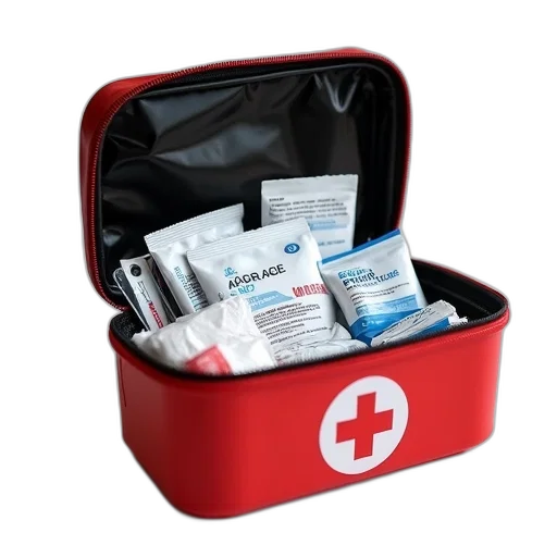 red, first, aid, kit, black, interior, open, displaying transparent PNG cut-out