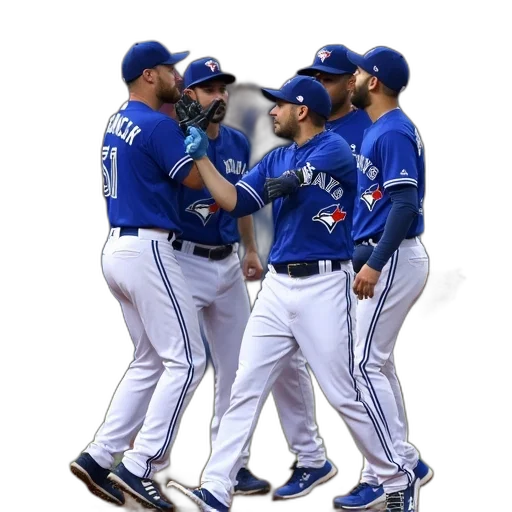 toronto, blue, jays, players, celebrating, after, winning, game transparent PNG cut-out