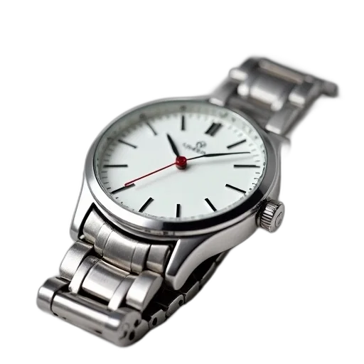jewelry, 3d render, photorealistic, silver, wristwatch, metallic, band, displayed transparent PNG cut-out