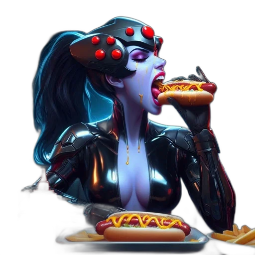 food, robot, concept art, fantasy art, pixel art, cyberpunk, neon lights, ethereal transparent PNG cut-out