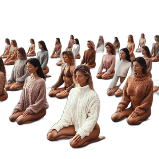 3d render, concept art, earth tones, group, women, knitted, sweaters, relax transparent PNG cut-out