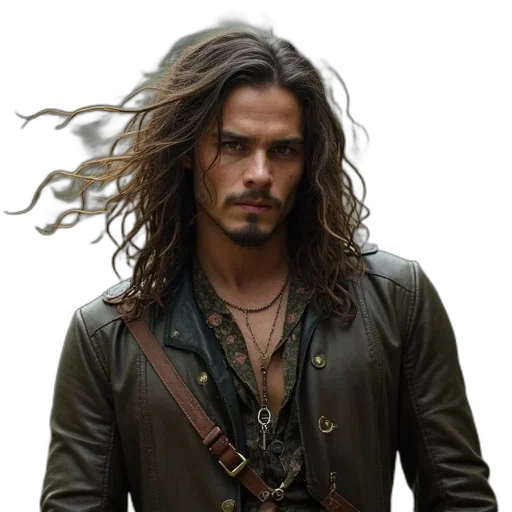 hair, jacket, fantasy art, words transparent PNG cut-out
