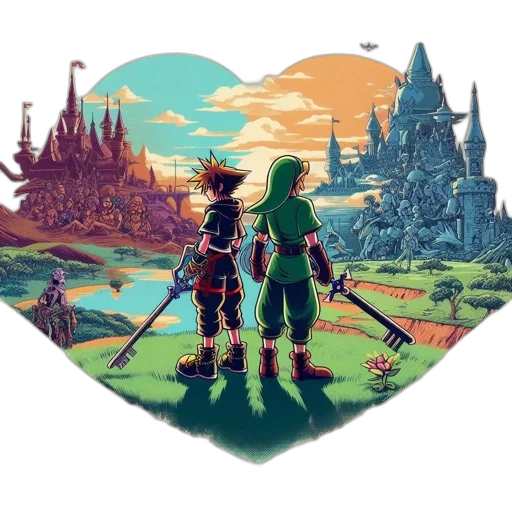 sword, pixel art, concept art, fantasy art, comic book art, sunset, green, sora transparent PNG cut-out