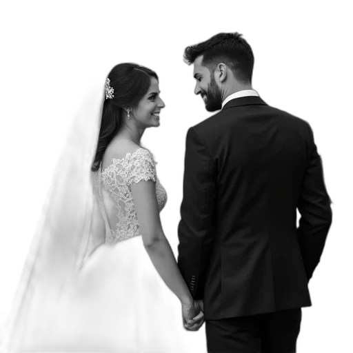 dress, photorealistic, concept art, black, white, photo, bride, groom transparent PNG cut-out