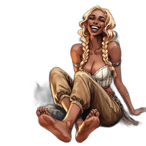 comic book art, concept art, fantasy art, cartoon, earth tones, golden, happy, woman transparent PNG cut-out