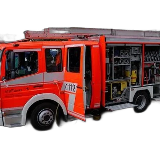 3d render, concept art, photorealistic, fire, red, truck, number, 112 transparent PNG cut-out