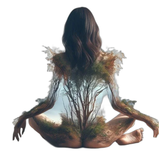 dress, hair, creature, tree, concept art, fantasy art, photorealistic, 3d render transparent PNG cut-out