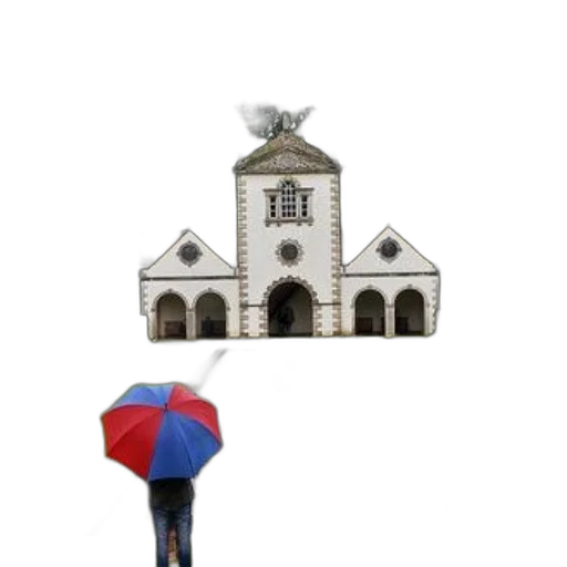 umbrella, building, hat, staff, 3d render, concept art, photorealistic, rain transparent PNG cut-out
